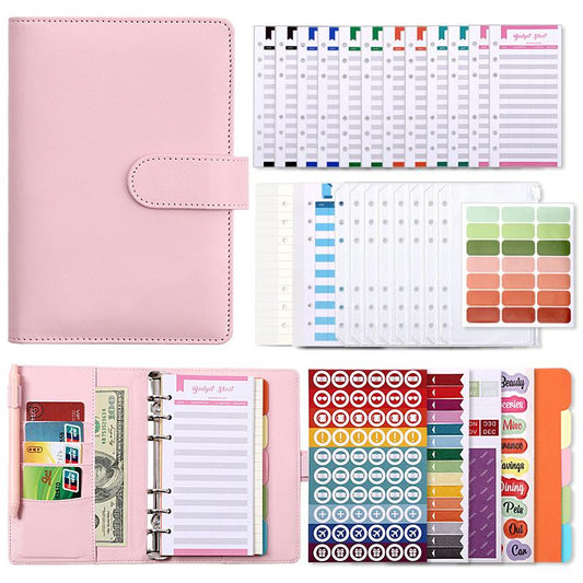 New PU Leather Budget Planner Notebook Cash Envelope Organizer System with Clear Zipper Pockets Expense Budget Sheets